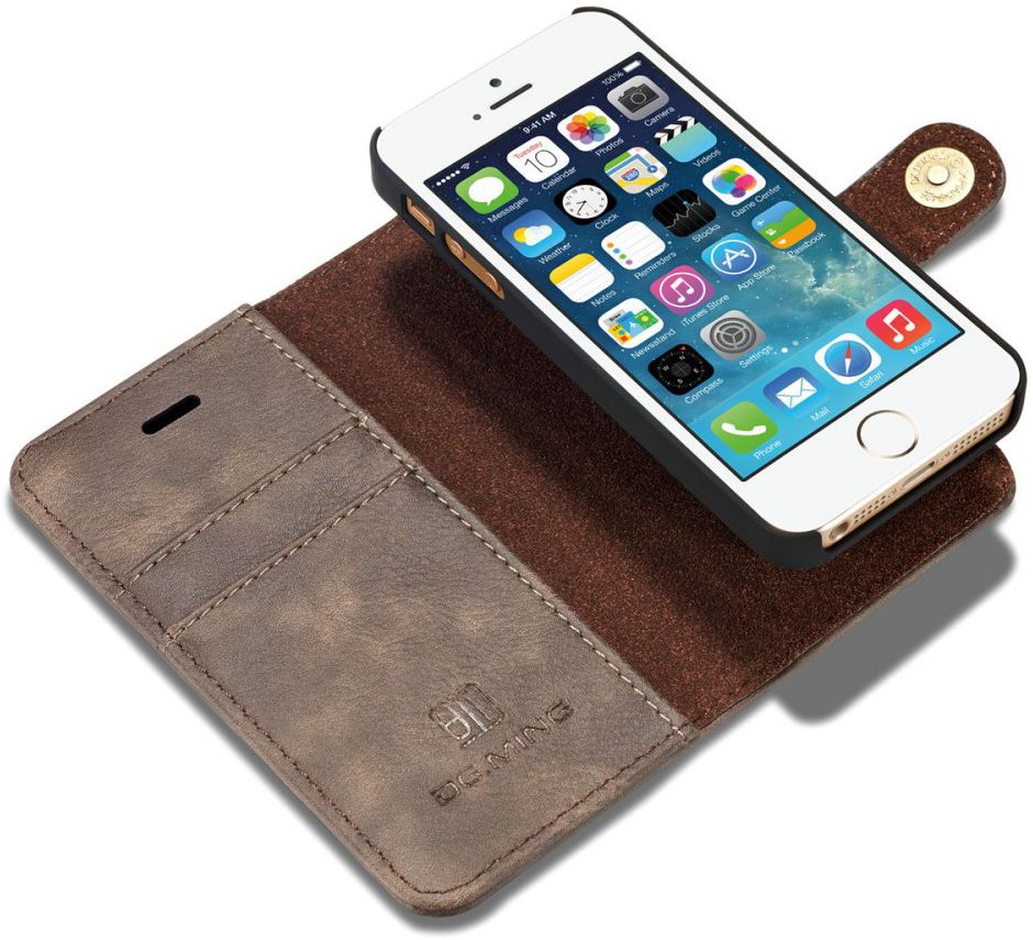DG Ming Apple iPhone 5/5s/SE Echt Leren Portemonnee Hoesje Coffee afbeelding 5