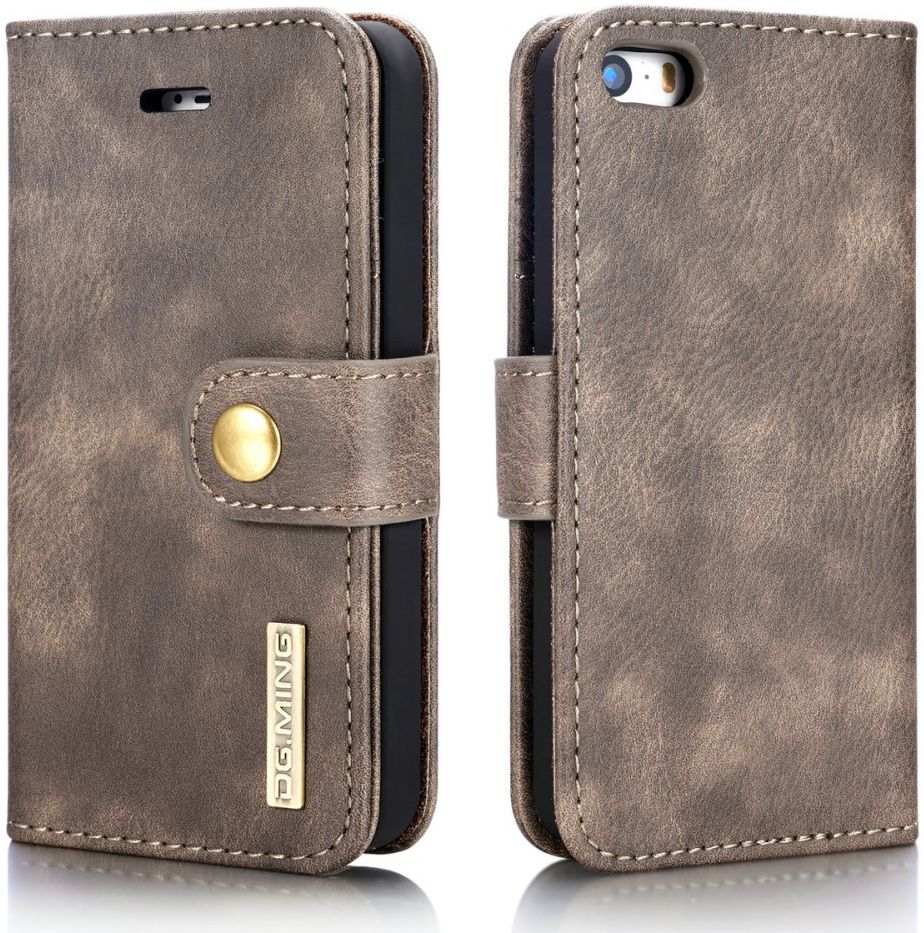 DG Ming Apple iPhone 5/5s/SE Echt Leren Portemonnee Hoesje Coffee afbeelding 7
