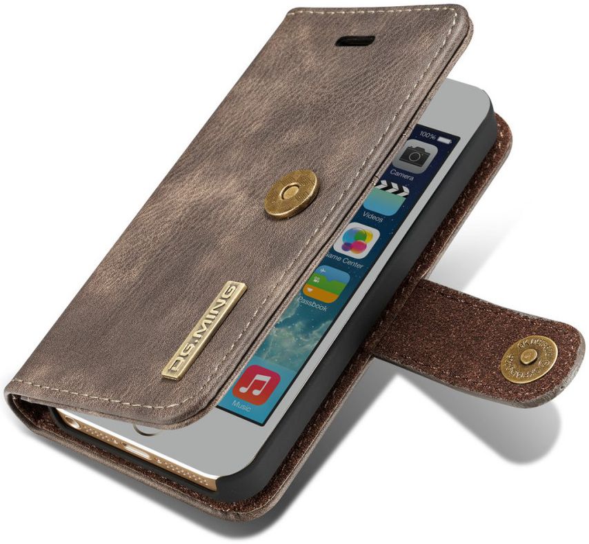 DG Ming Apple iPhone 5/5s/SE Echt Leren Portemonnee Hoesje Coffee afbeelding 8