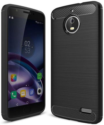Motorola Moto E4 Geborsteld TPU Hoesje Zwart Hoesjes