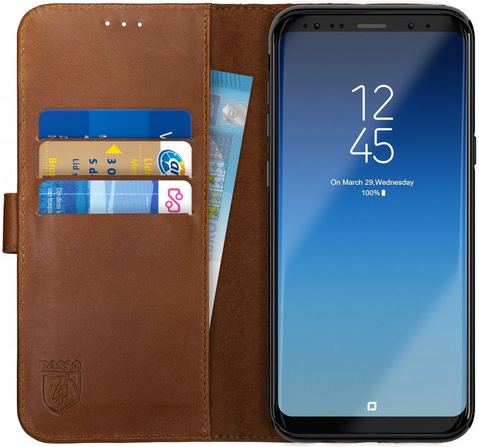Rosso Deluxe Samsung Galaxy S8 Plus Hoesje Echt Leer Book Case Bruin afbeelding 1