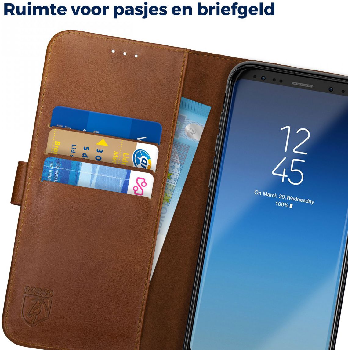 Rosso Deluxe Samsung Galaxy S8 Plus Hoesje Echt Leer Book Case Bruin afbeelding 5