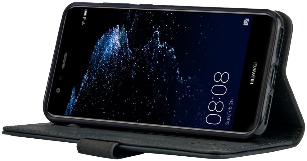 Rosso Deluxe Huawei P10 Lite Hoesje Echt Leer Pasjes Book Case Zwart afbeelding 2