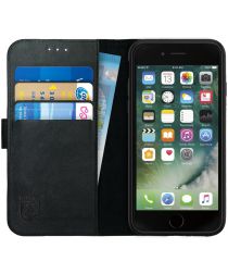 Rosso Deluxe Apple iPhone 7/8 Hoesje Echt Leer Pasjes Book Case Zwart