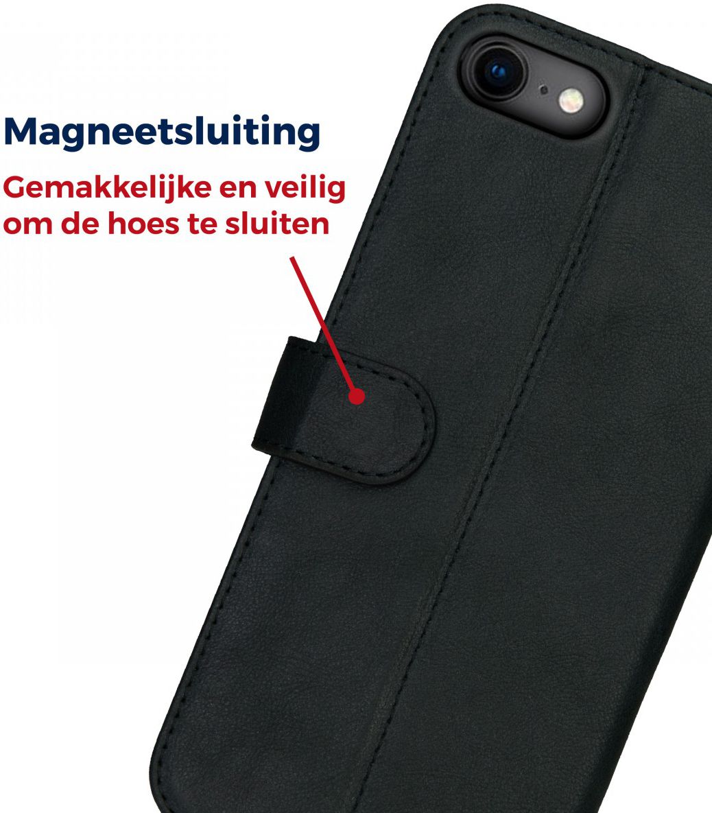 Rosso Deluxe Apple iPhone 7/8 Hoesje Echt Leer Pasjes Book Case Zwart afbeelding 9