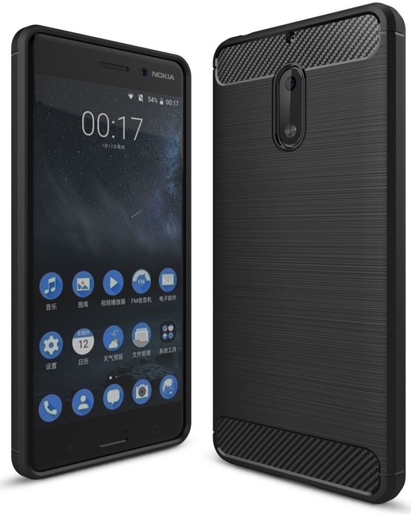 Nokia 6 Geborsteld TPU Hoesje Zwart afbeelding 1