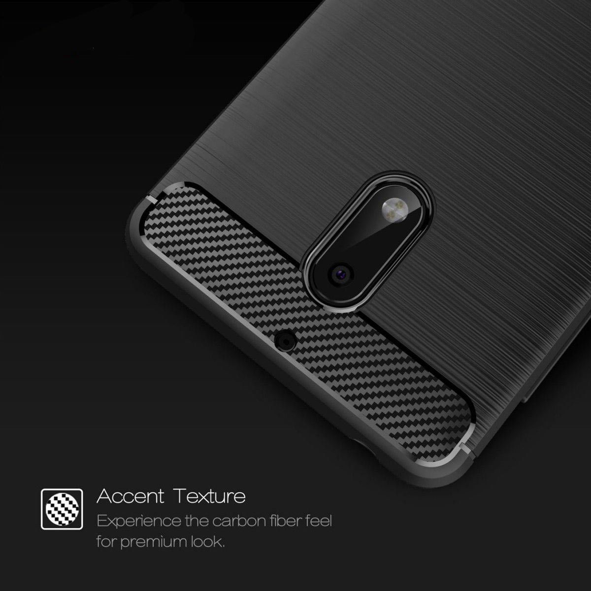 Nokia 6 Geborsteld TPU Hoesje Zwart afbeelding 2