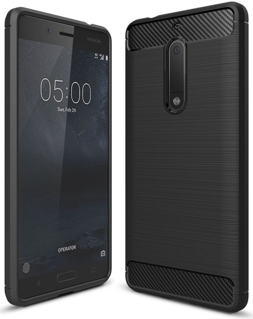 Nokia 5 Geborsteld TPU Hoesje Zwart afbeelding 1