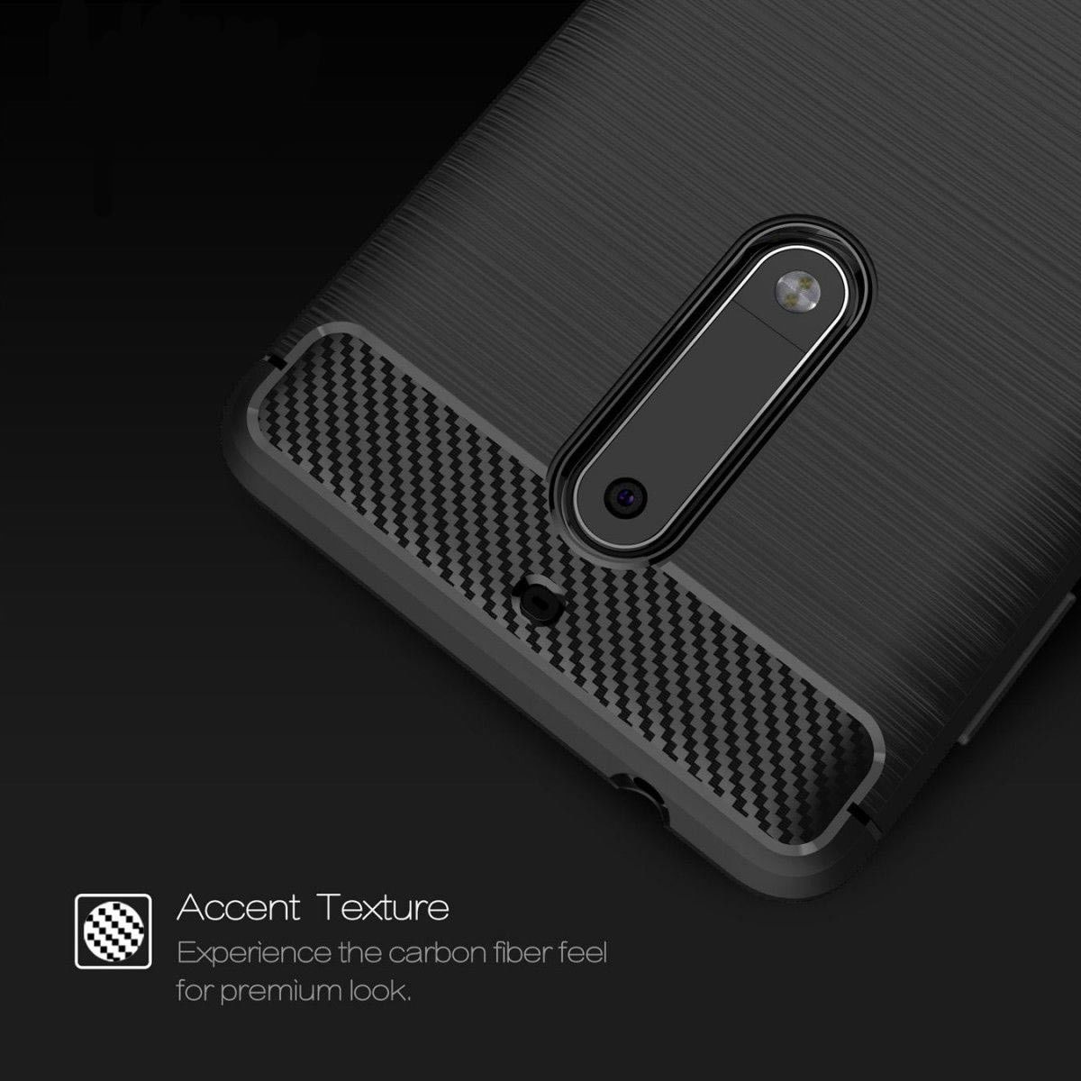 Nokia 5 Geborsteld TPU Hoesje Zwart afbeelding 2