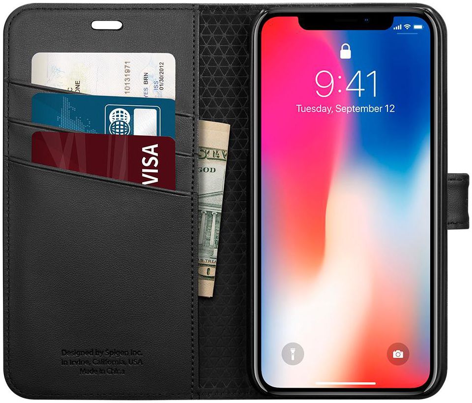 Spigen Wallet S Flip Hoesje Apple iPhone X Zwart Book Cover afbeelding 9