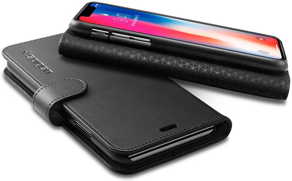Spigen Wallet S Flip Hoesje Apple iPhone X Zwart Book Cover afbeelding 3