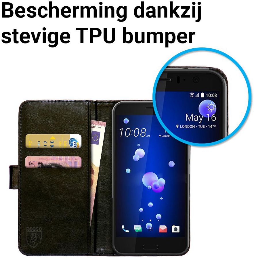 Rosso HTC U11 Hoesje Premium Book Cover Zwart afbeelding 7