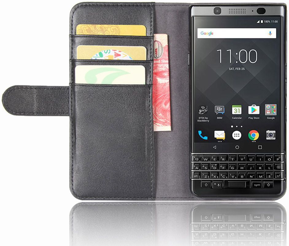 Echt Leren BlackBerry Keyone Hoesje Zwart afbeelding 1
