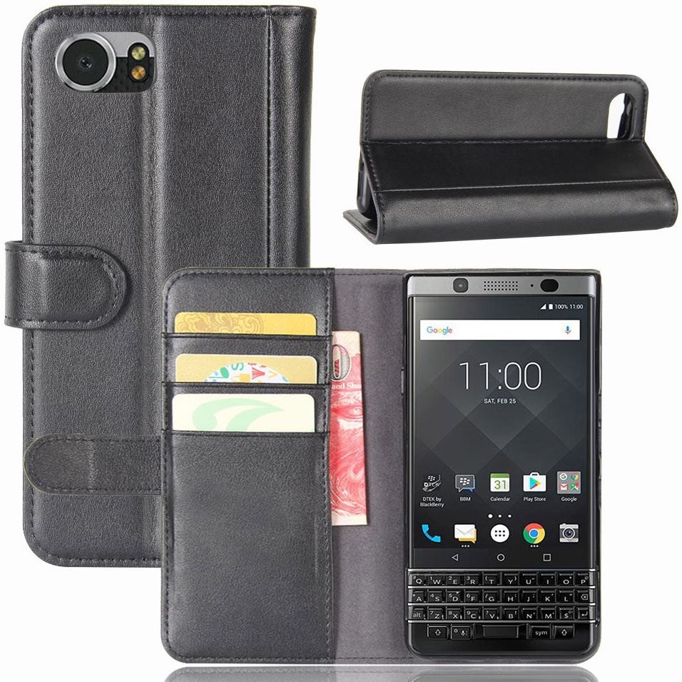 Echt Leren BlackBerry Keyone Hoesje Zwart afbeelding 4