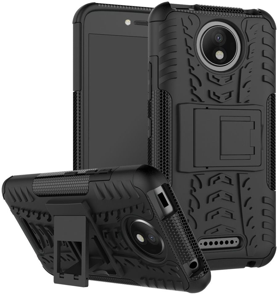 Robuust Hybride Motorola Moto C Plus Hoesje Zwart afbeelding 1