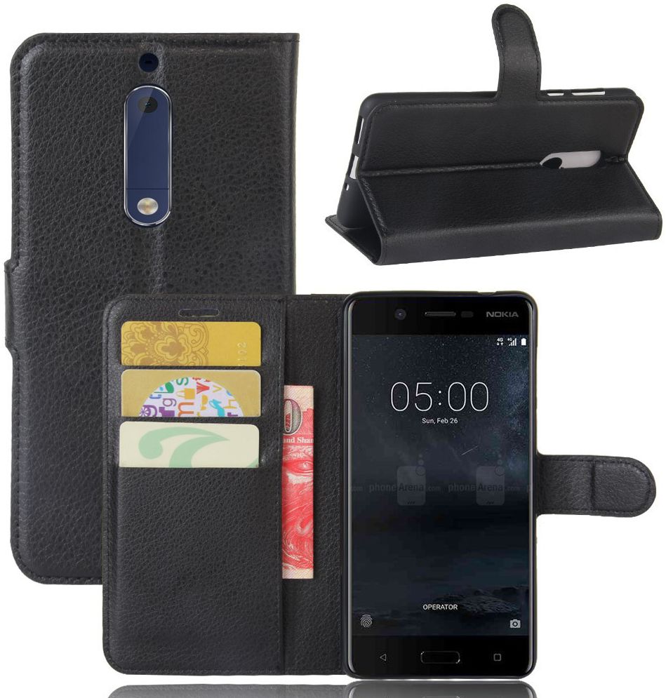Nokia 5 Hoesje met Kaarthouder Zwart afbeelding 4