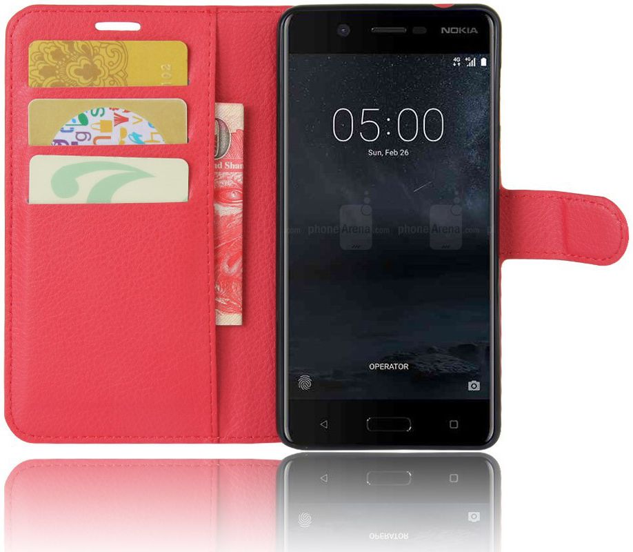 Nokia 5 Hoesje met Kaarthouder Rood afbeelding 1