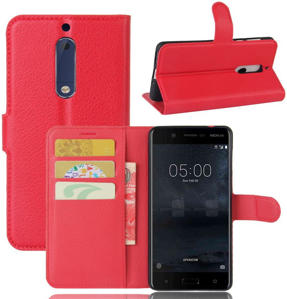 Nokia 5 Hoesje met Kaarthouder Rood afbeelding 4