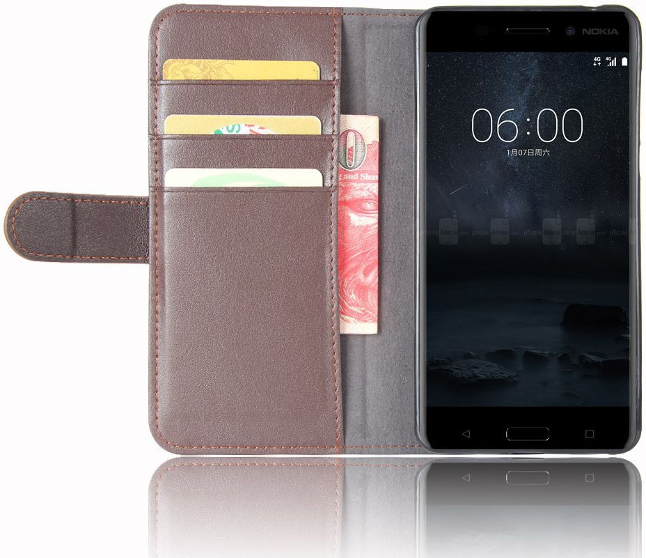 Nokia 6 Portemonnee Hoesje Kunst Leer Bruin afbeelding 1