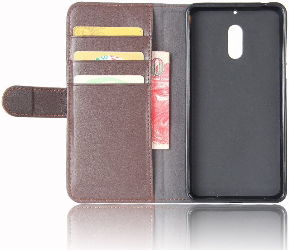 Nokia 6 Portemonnee Hoesje Kunst Leer Bruin afbeelding 5