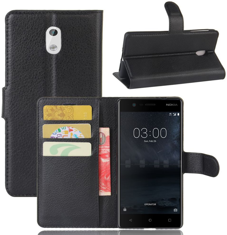 Nokia 3 Portemonnee Hoesje Zwart afbeelding 4