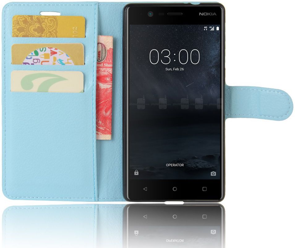 Nokia 3 Portemonnee Hoesje Blauw afbeelding 2