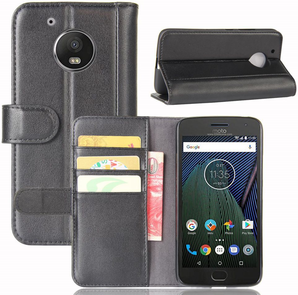 Echt Leren Motorola Moto G5 Hoesje Zwart afbeelding 4