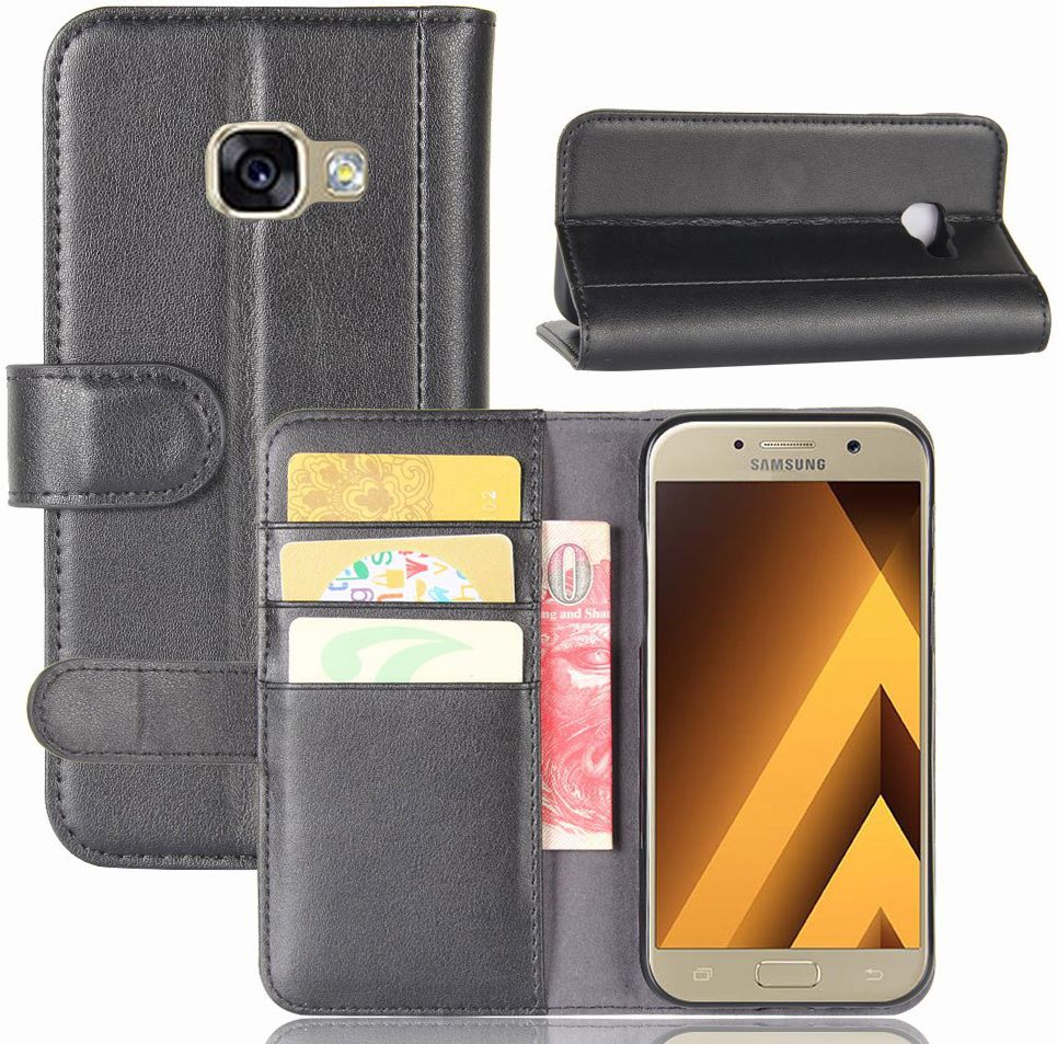 Echt Leren Samsung Galaxy A5 (2017) Portemonnee Hoesje Zwart afbeelding 10