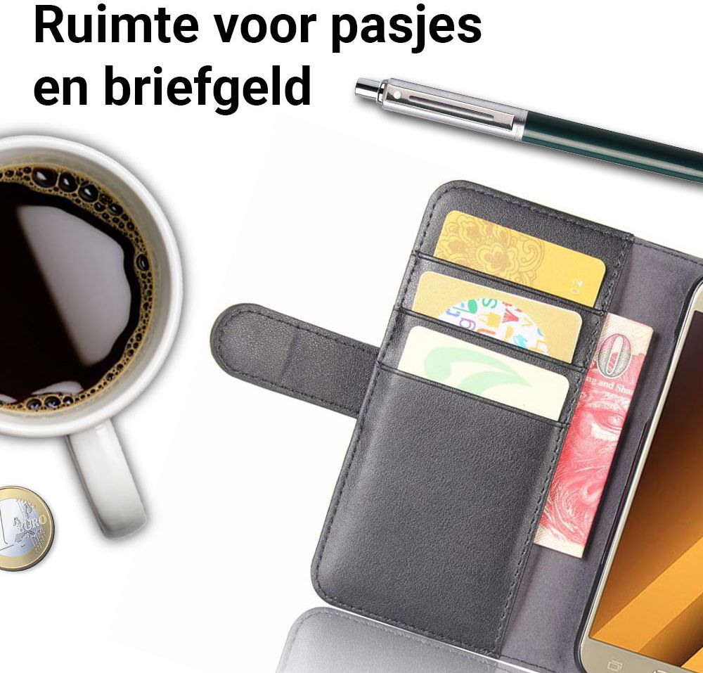 Echt Leren Samsung Galaxy A5 (2017) Portemonnee Hoesje Zwart afbeelding 3