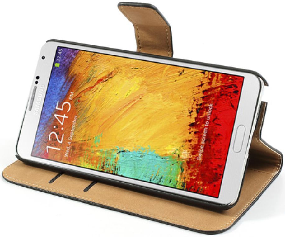 Echt Leren Samsung Galaxy Note 3 Hoesje Zwart afbeelding 3
