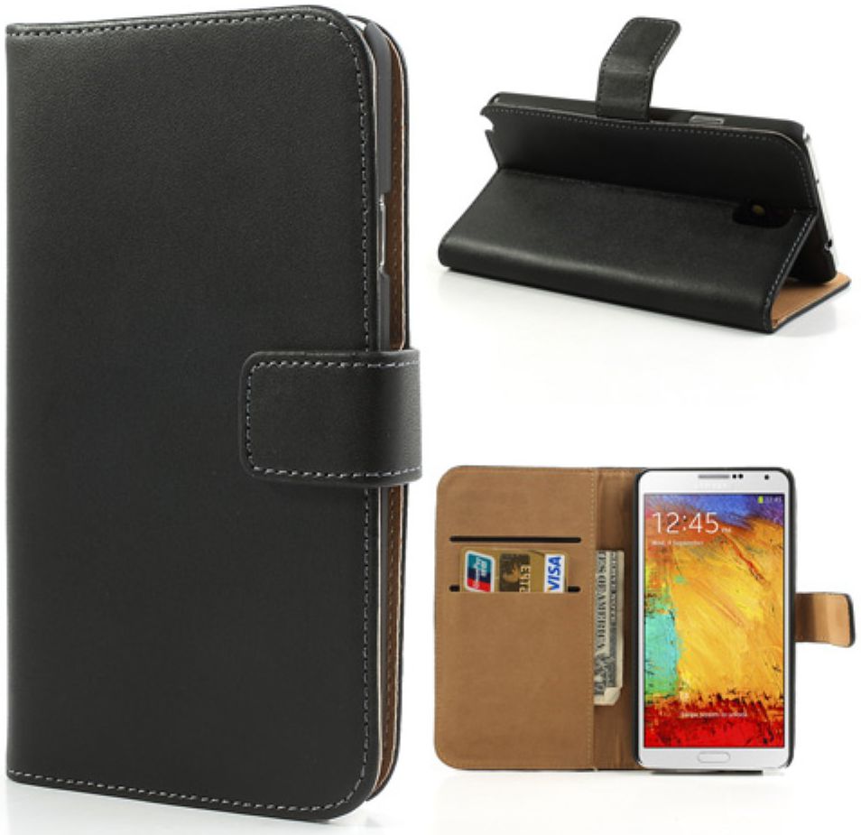 Echt Leren Samsung Galaxy Note 3 Hoesje Zwart afbeelding 4