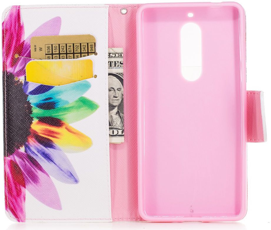 Nokia 5 Portemonnee Flip Hoesje Print Flowers afbeelding 3