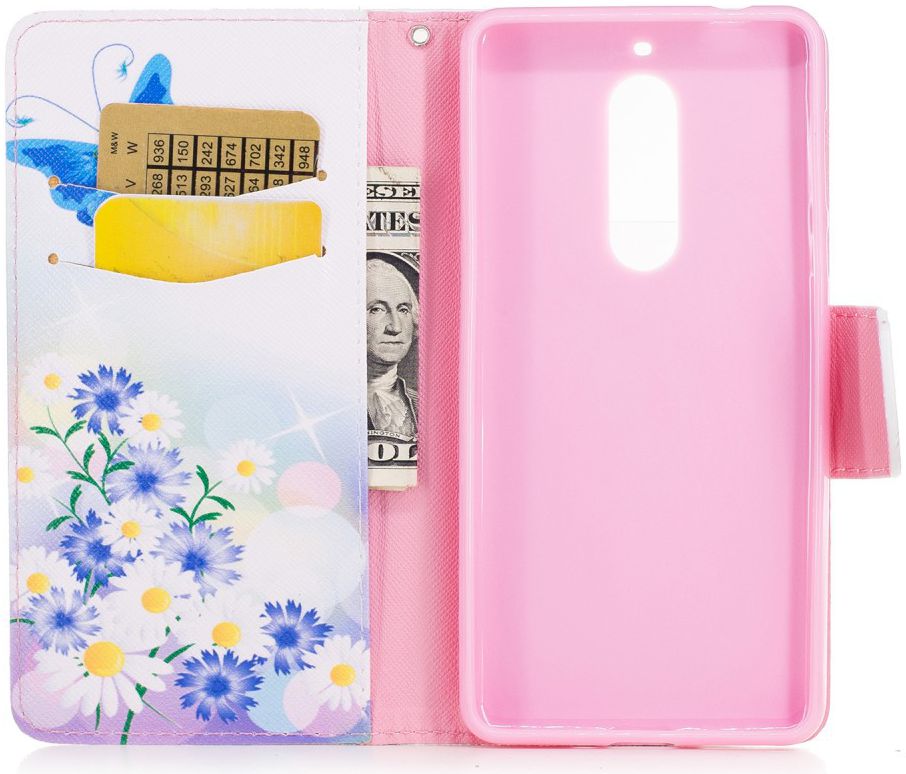 Nokia 5 Portemonnee Flip Hoesje Print Blue Butterfly afbeelding 3