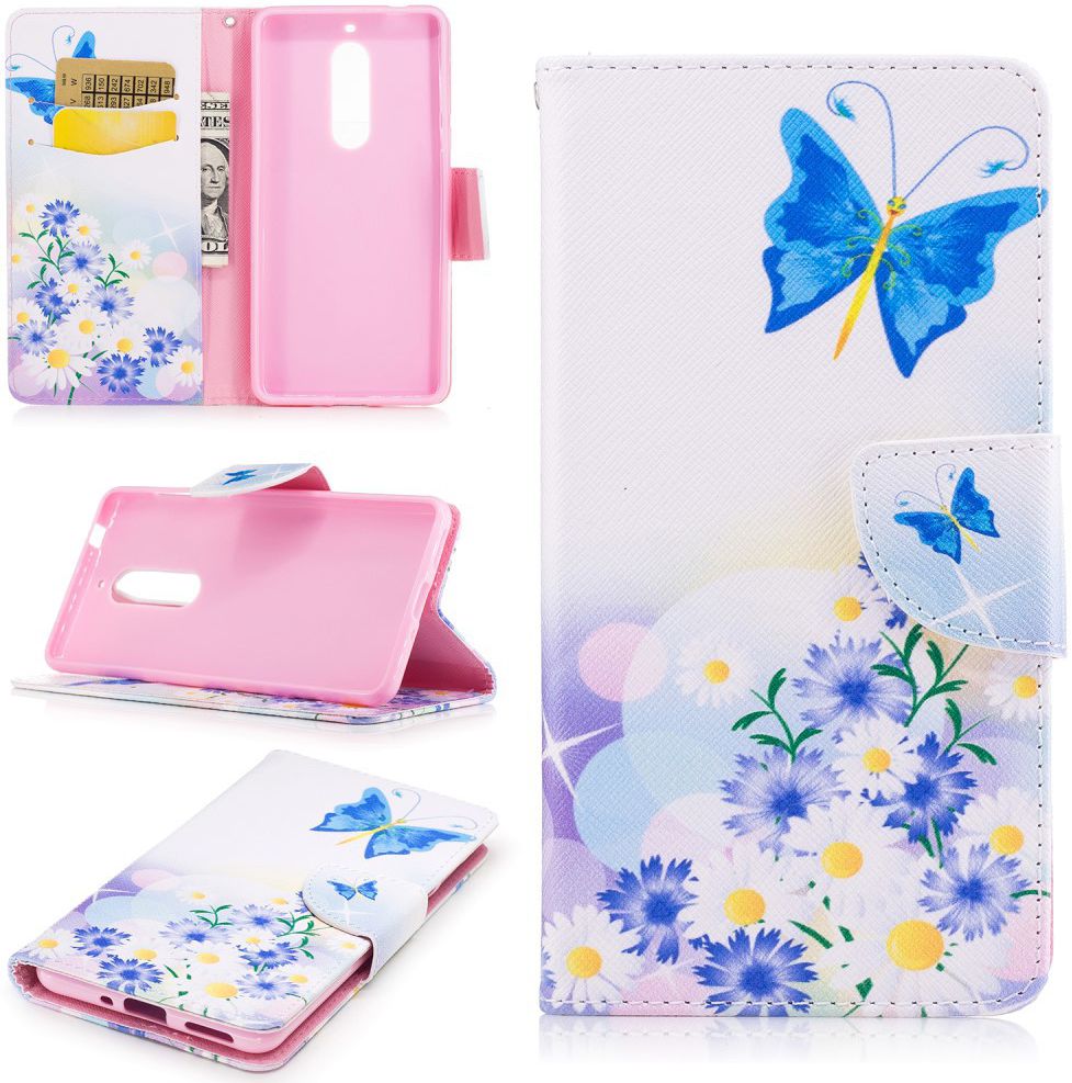 Nokia 5 Portemonnee Flip Hoesje Print Blue Butterfly afbeelding 8