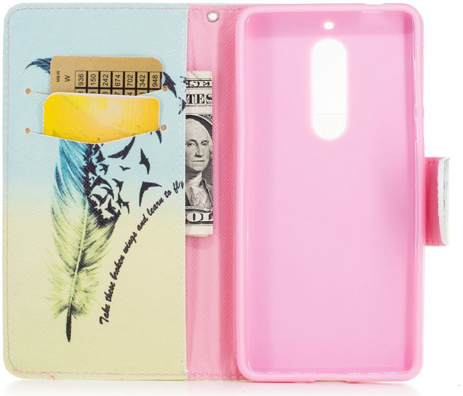 Nokia 5 Portemonnee Flip Hoesje Print Feather afbeelding 2
