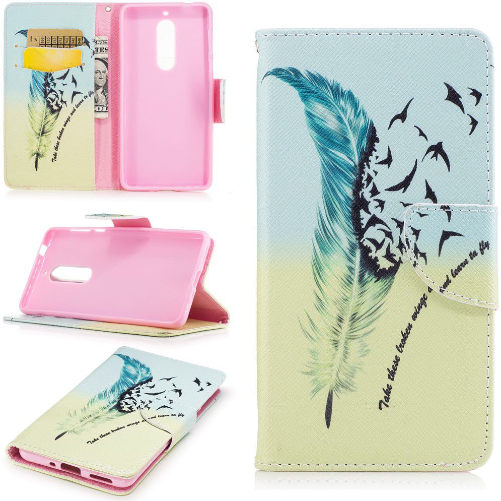 Nokia 5 Portemonnee Flip Hoesje Print Feather afbeelding 4