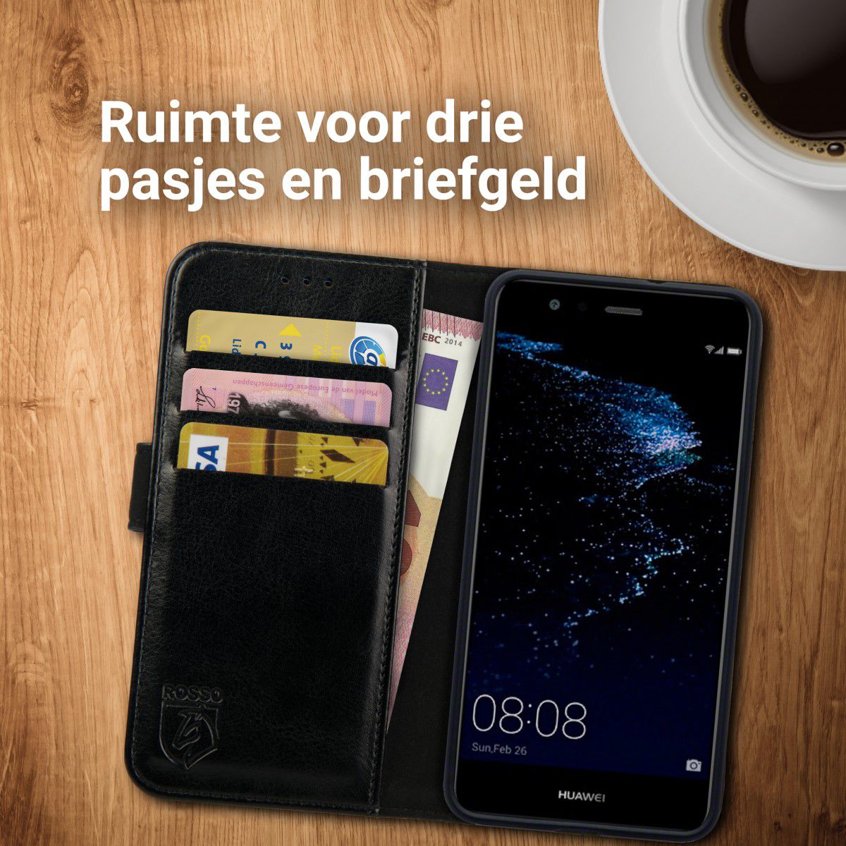 Rosso Element Huawei P10 Lite Hoesje Book Cover Zwart afbeelding 6