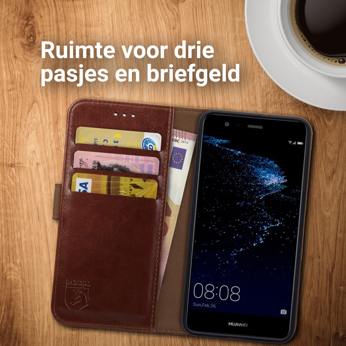 Rosso Element Huawei P10 Lite Hoesje Book Cover Bruin afbeelding 9