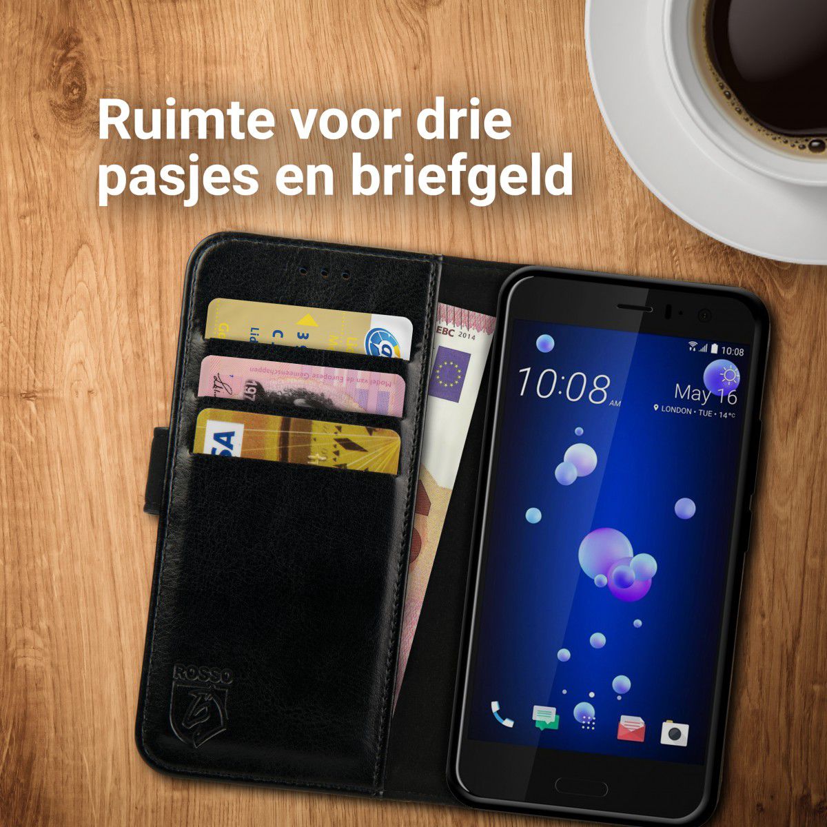 Rosso Element HTC U11 Hoesje Book Cover Zwart afbeelding 6