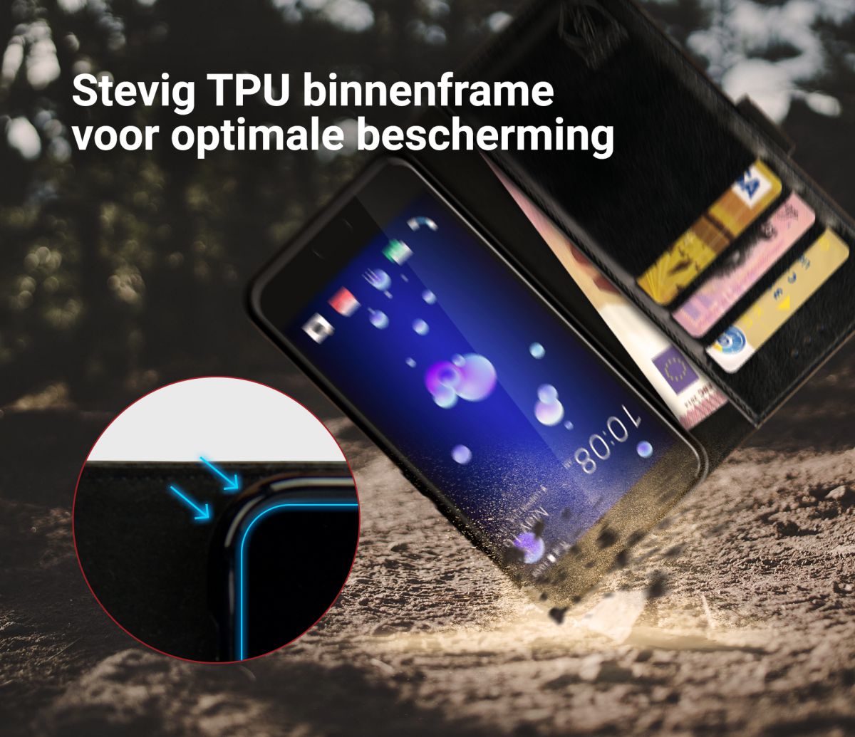 Rosso Element HTC U11 Hoesje Book Cover Zwart afbeelding 9