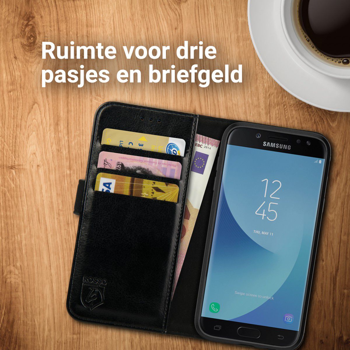 Rosso Element Samsung Galaxy J3 2017 Hoesje Book Cover Zwart afbeelding 5