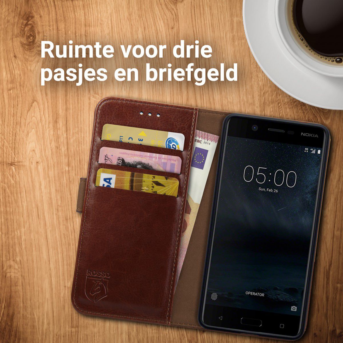Rosso Element Nokia 5 Hoesje Book Cover Bruin afbeelding 5