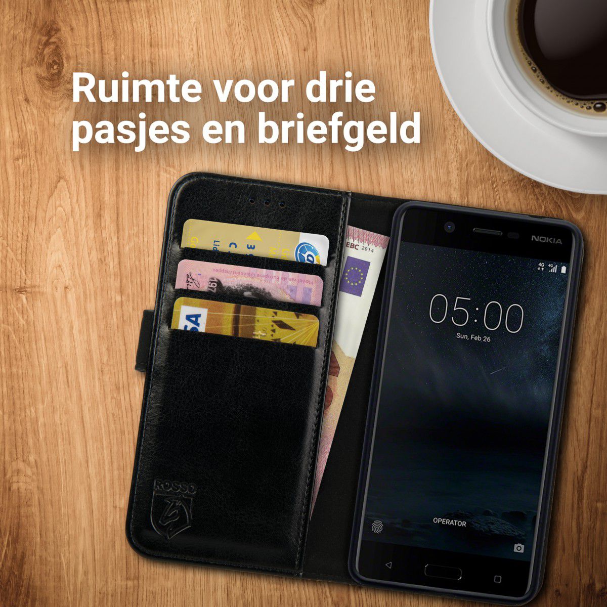 Rosso Element Nokia 5 Hoesje Book Cover Zwart afbeelding 5