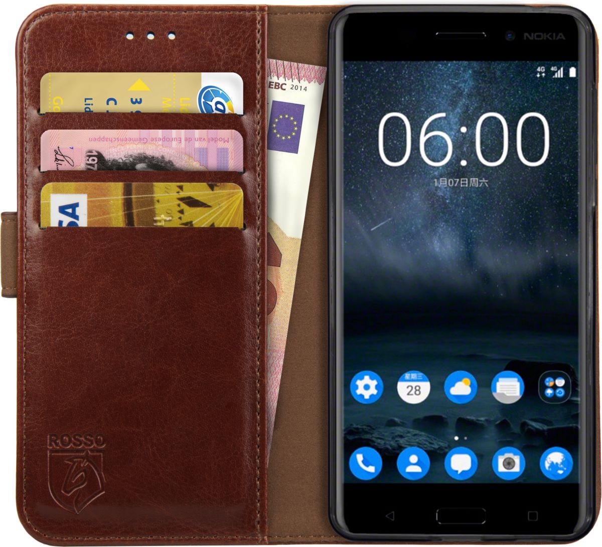 Rosso Element Nokia 6 Hoesje Book Cover Bruin afbeelding 1