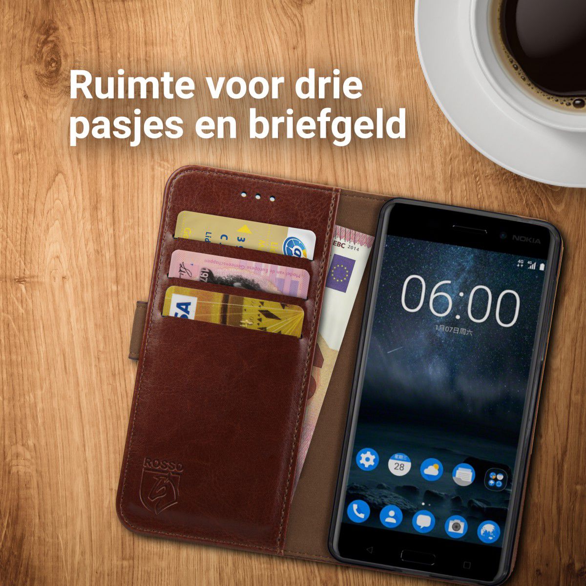 Rosso Element Nokia 6 Hoesje Book Cover Bruin afbeelding 5