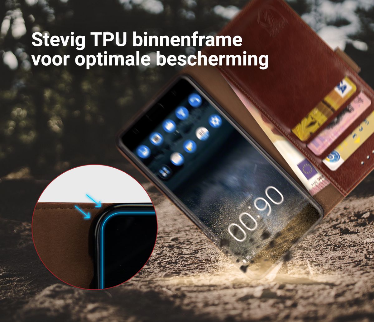 Rosso Element Nokia 6 Hoesje Book Cover Bruin afbeelding 8