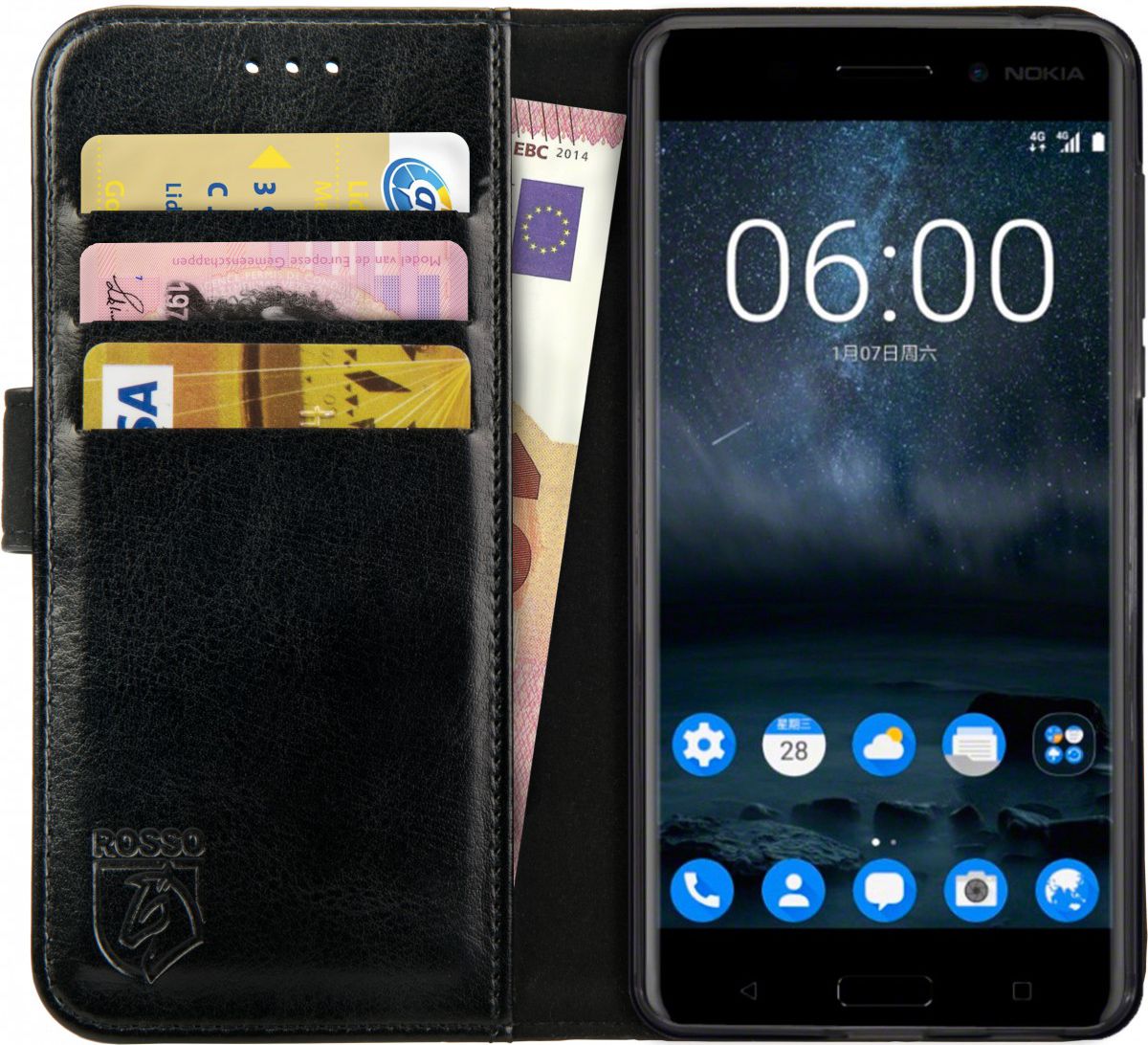 Rosso Element Nokia 6 Hoesje Book Cover Zwart afbeelding 1