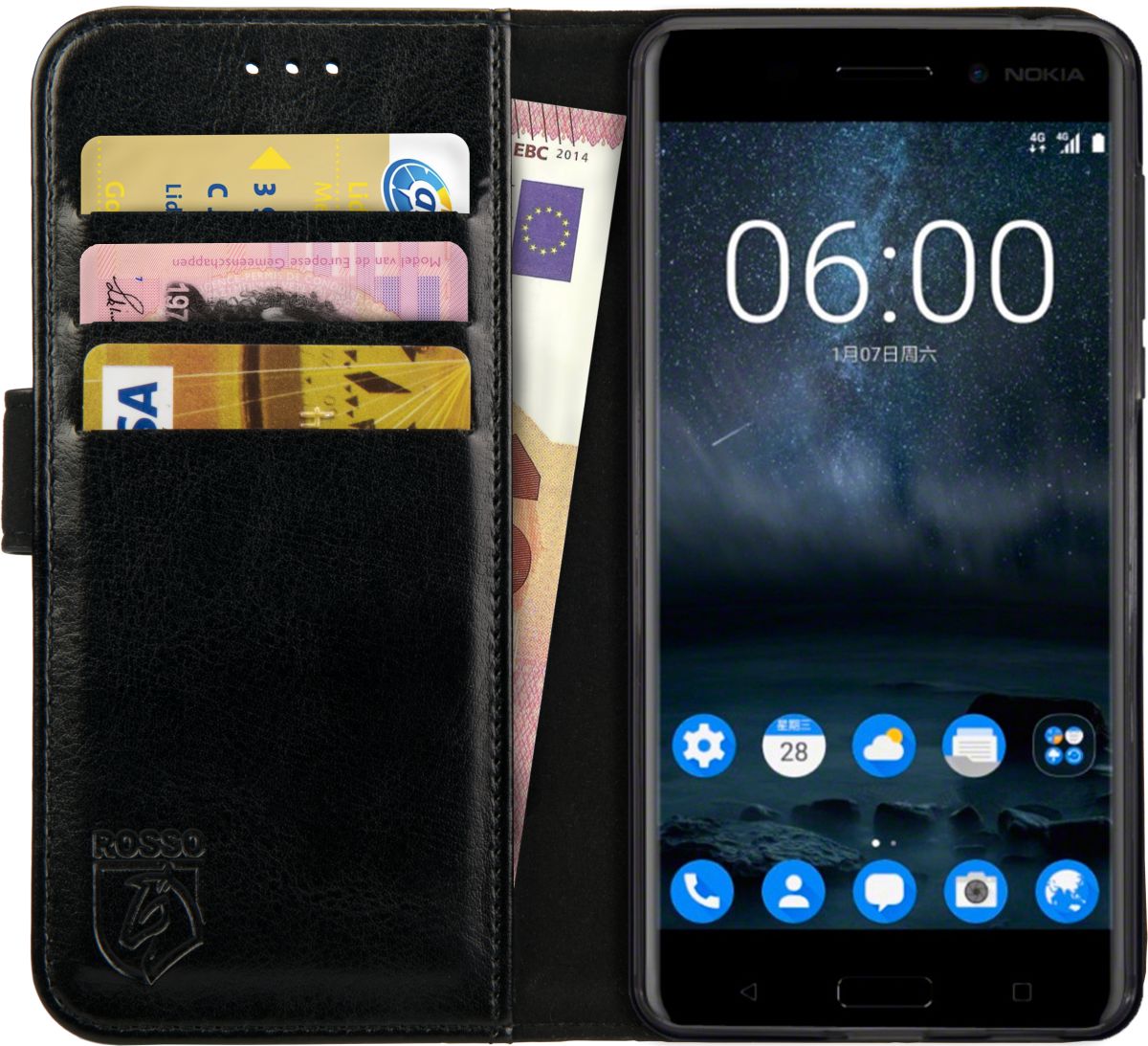 Rosso Element Nokia 6 Hoesje Book Cover Zwart afbeelding 12