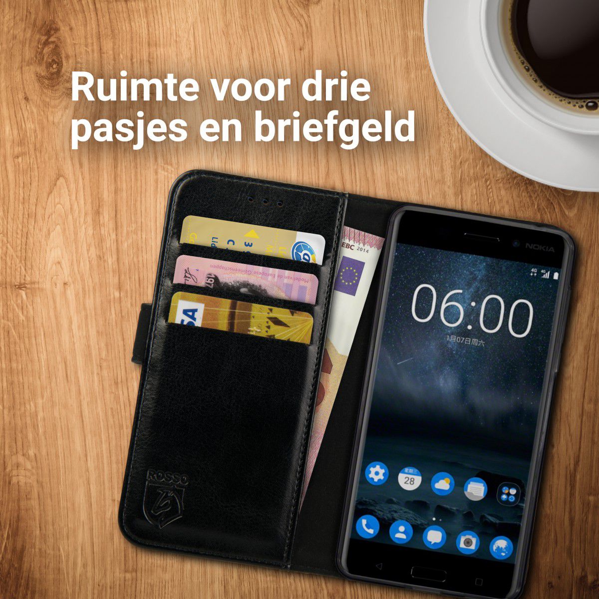 Rosso Element Nokia 6 Hoesje Book Cover Zwart afbeelding 5