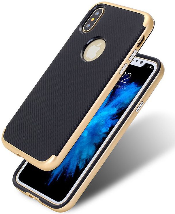 Apple iPhone X Carbon TPU Case Goud Zwart afbeelding 2